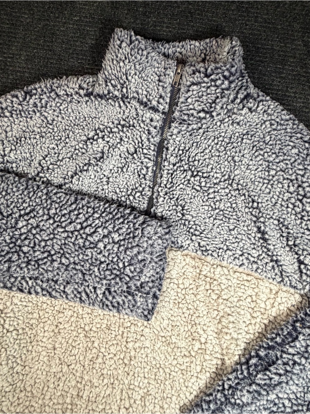 Womenโs Sherpa Half-Zip Pullover Sweater - Navy and Cream